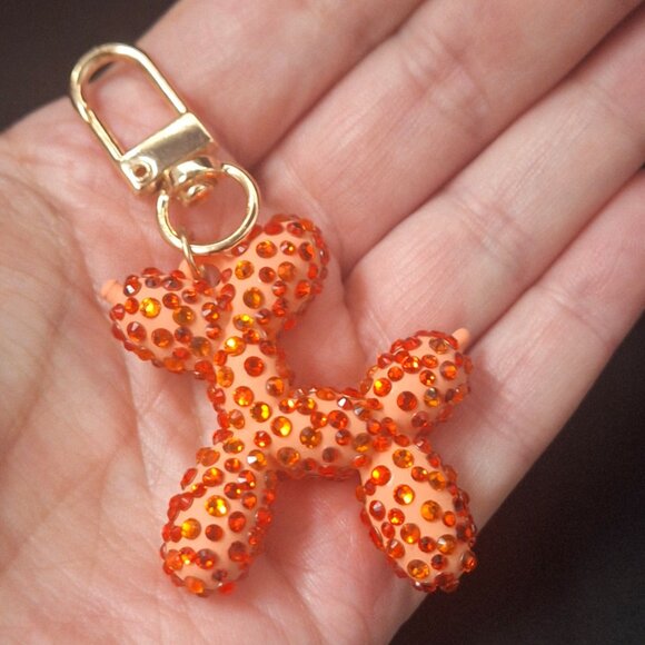 Bedazzled Balloon Dog Keychain, Orange Bling, Purse Charm - Picture 3 of 3